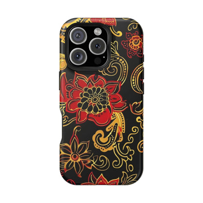 Floral Paisley Magnetic Impact Phone Case — Red & Gold Ornamental Design - DIGITAL X
