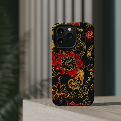 Floral Paisley Magnetic Impact Phone Case — Red & Gold Ornamental Design - DIGITAL X