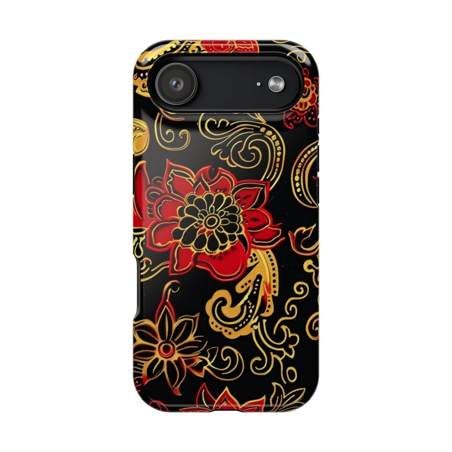 Floral Paisley Magnetic Impact Phone Case — Red & Gold Ornamental Design - DIGITAL X