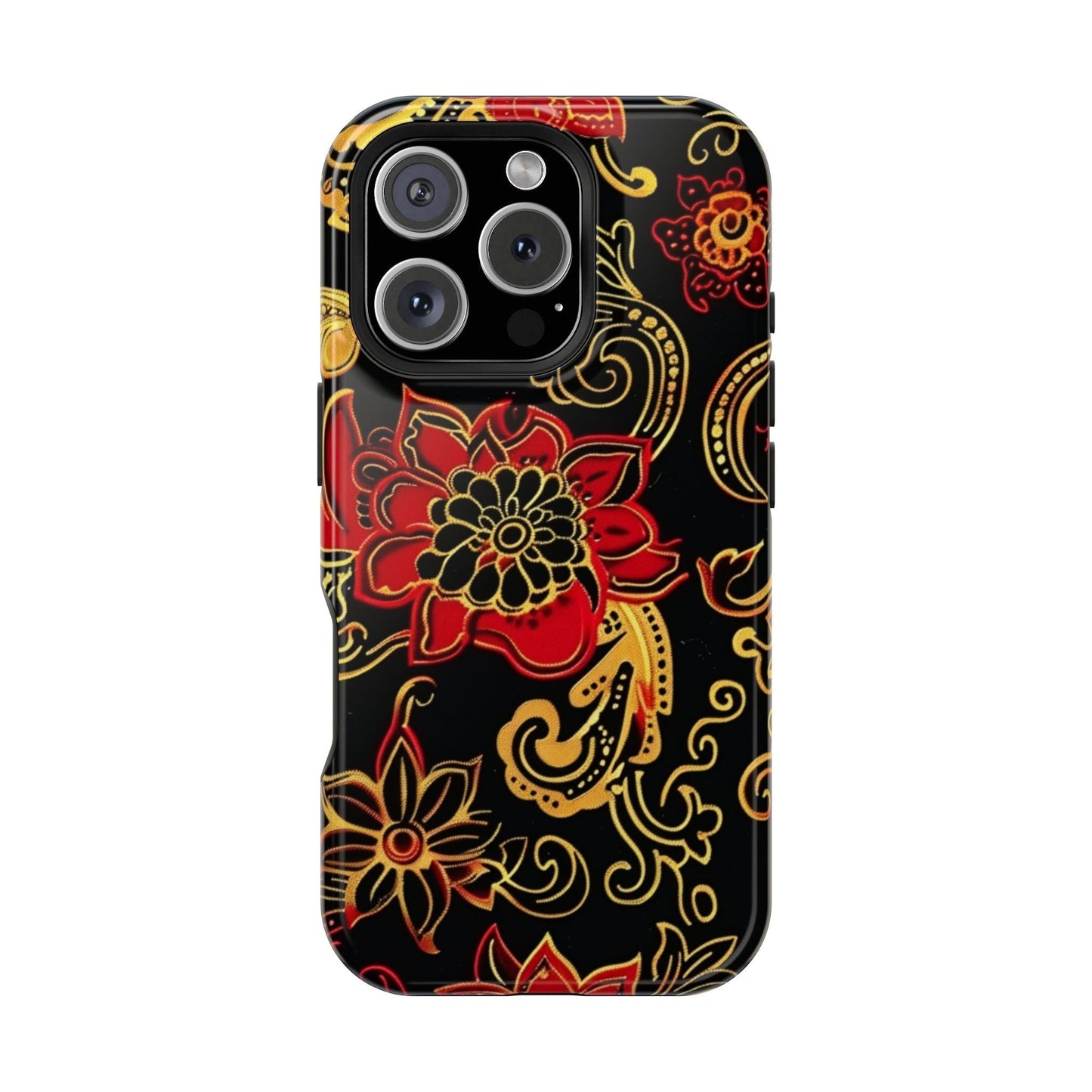 Floral Paisley Magnetic Impact Phone Case — Red & Gold Ornamental Design - DIGITAL X