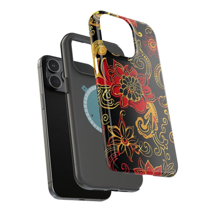 Floral Paisley Magnetic Impact Phone Case — Red & Gold Ornamental Design - DIGITAL X
