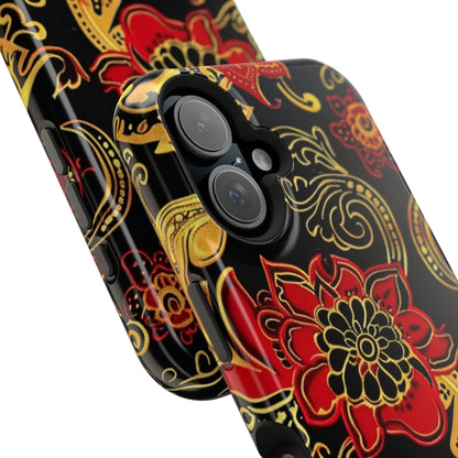 Floral Paisley Magnetic Impact Phone Case — Red & Gold Ornamental Design - DIGITAL X