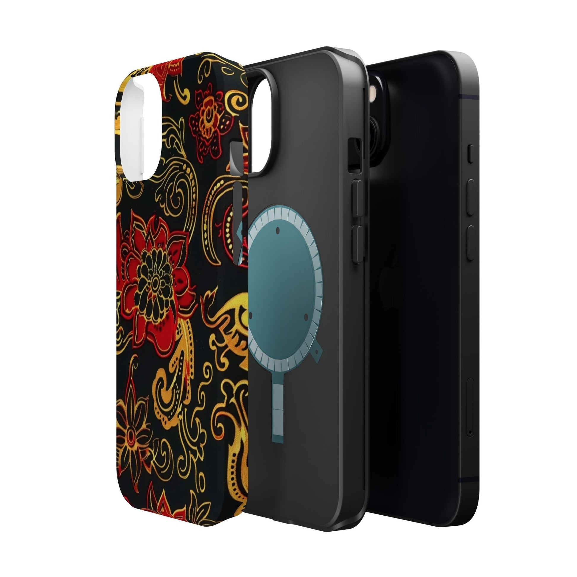 Floral Paisley Magnetic Impact Phone Case — Red & Gold Ornamental Design - DIGITAL X