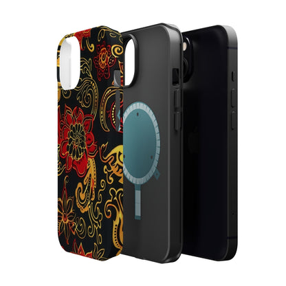 Floral Paisley Magnetic Impact Phone Case — Red & Gold Ornamental Design - DIGITAL X