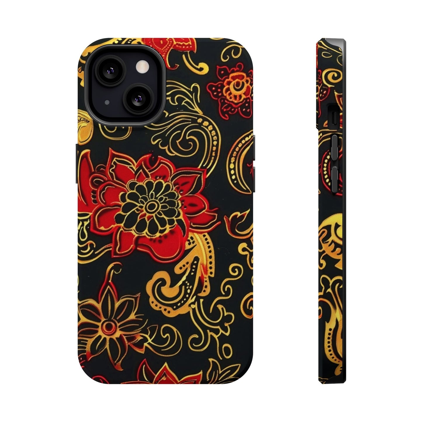 Floral Paisley Magnetic Impact Phone Case — Red & Gold Ornamental Design - DIGITAL X