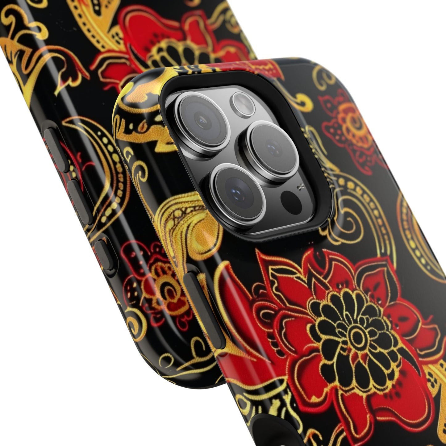Floral Paisley Magnetic Impact Phone Case — Red & Gold Ornamental Design - DIGITAL X