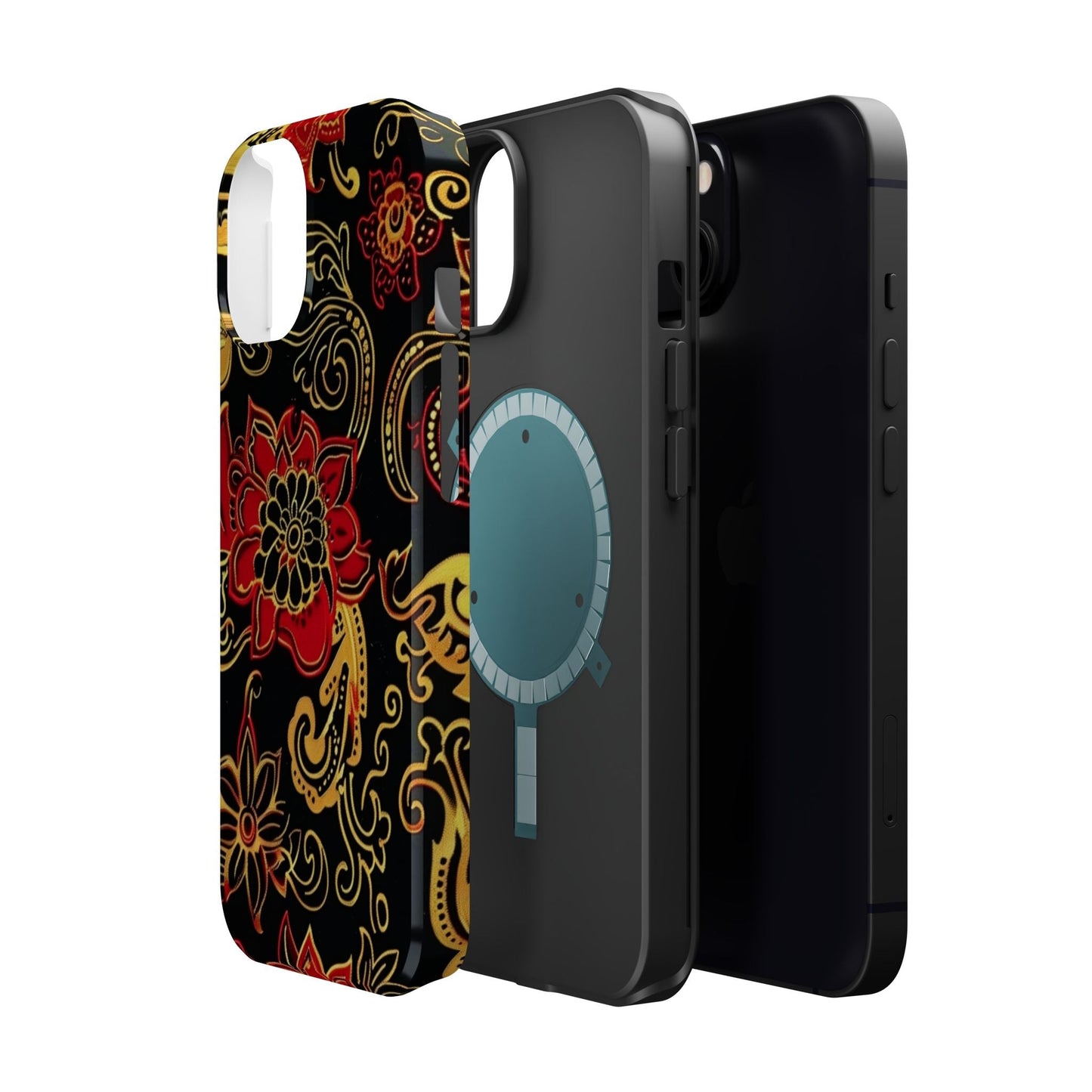 Floral Paisley Magnetic Impact Phone Case — Red & Gold Ornamental Design - DIGITAL X
