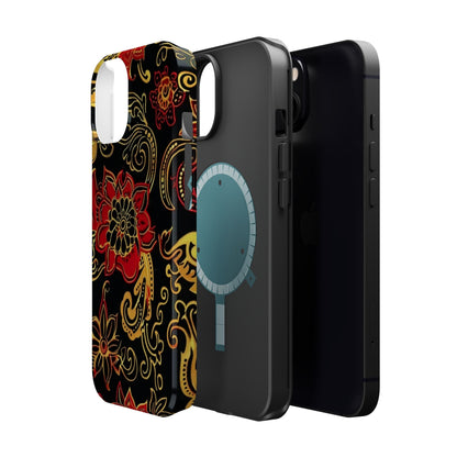 Floral Paisley Magnetic Impact Phone Case — Red & Gold Ornamental Design - DIGITAL X
