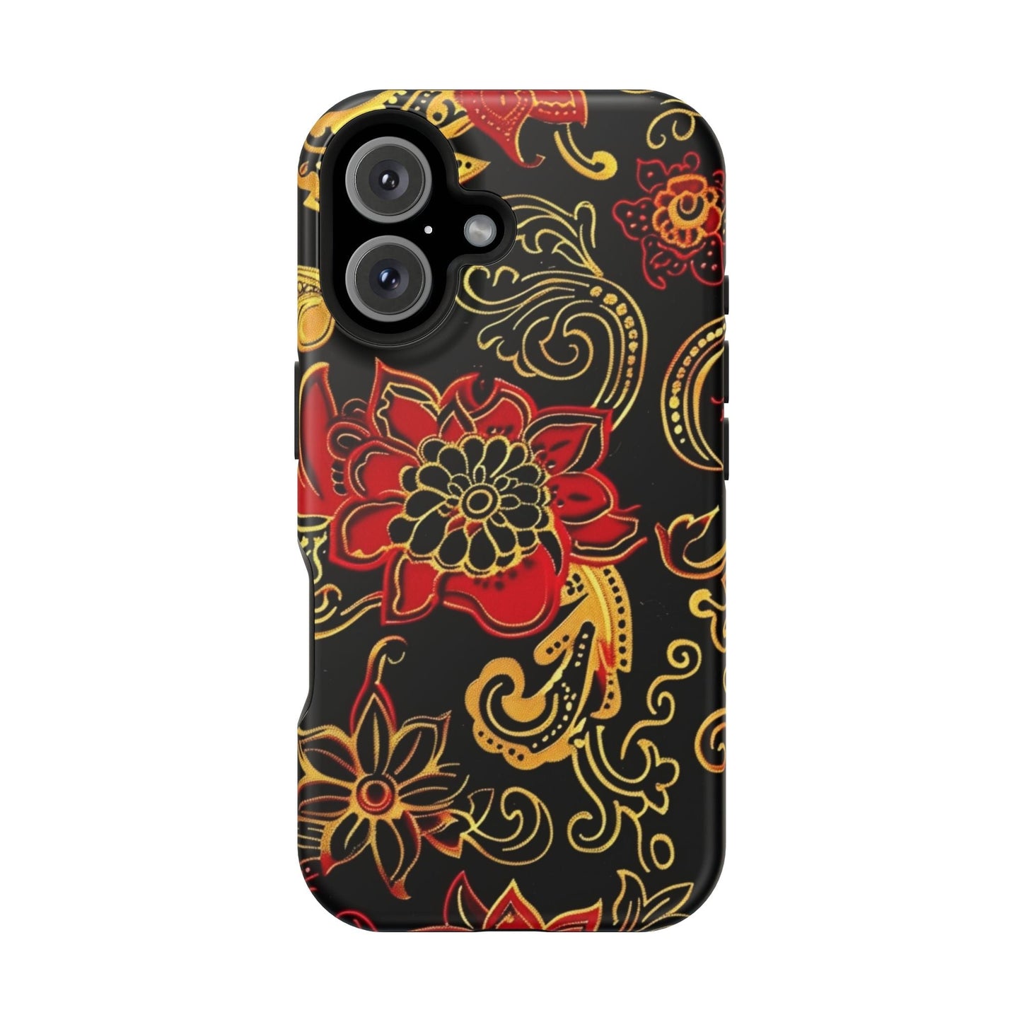 Floral Paisley Magnetic Impact Phone Case — Red & Gold Ornamental Design - DIGITAL X
