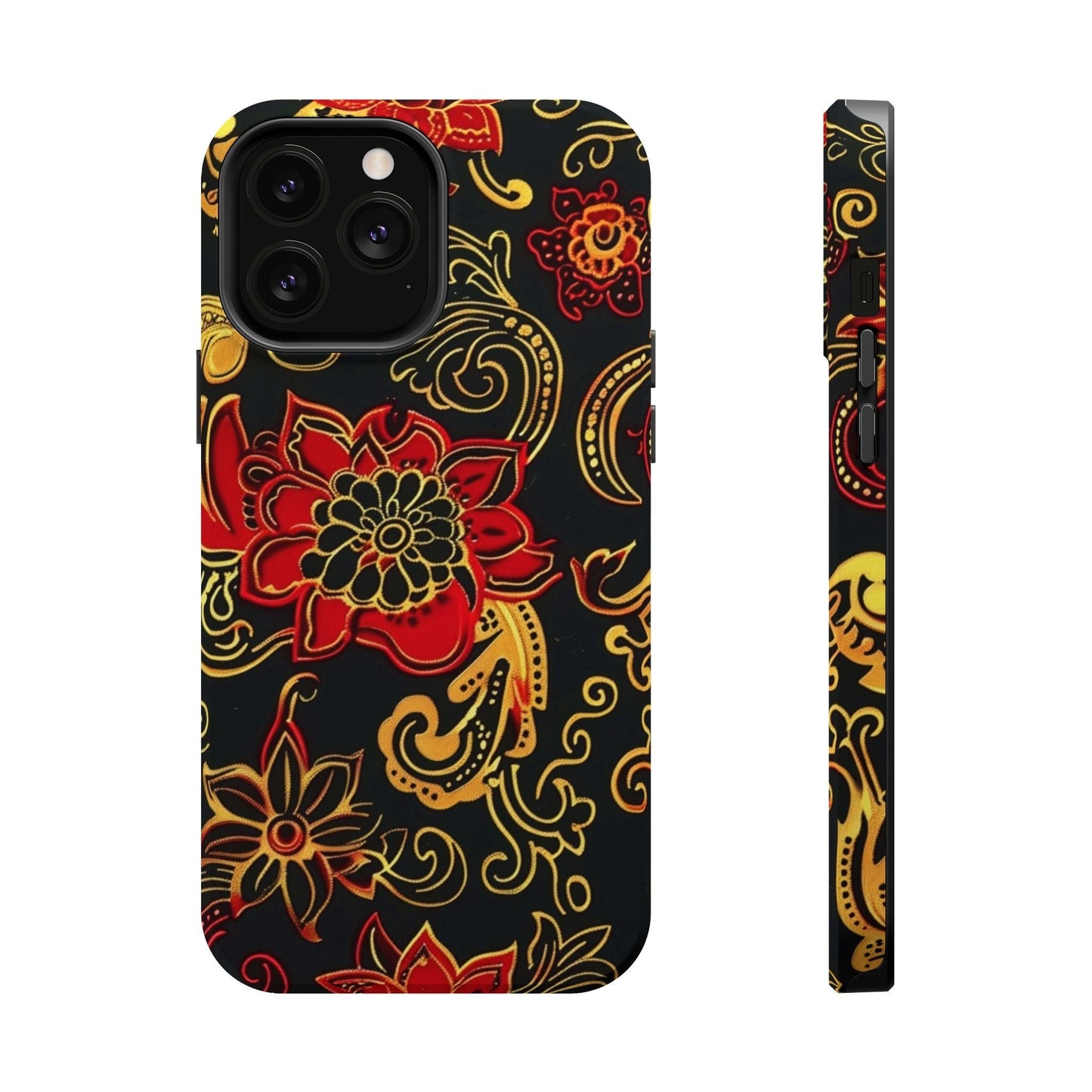 Floral Paisley Magnetic Impact Phone Case — Red & Gold Ornamental Design - DIGITAL X