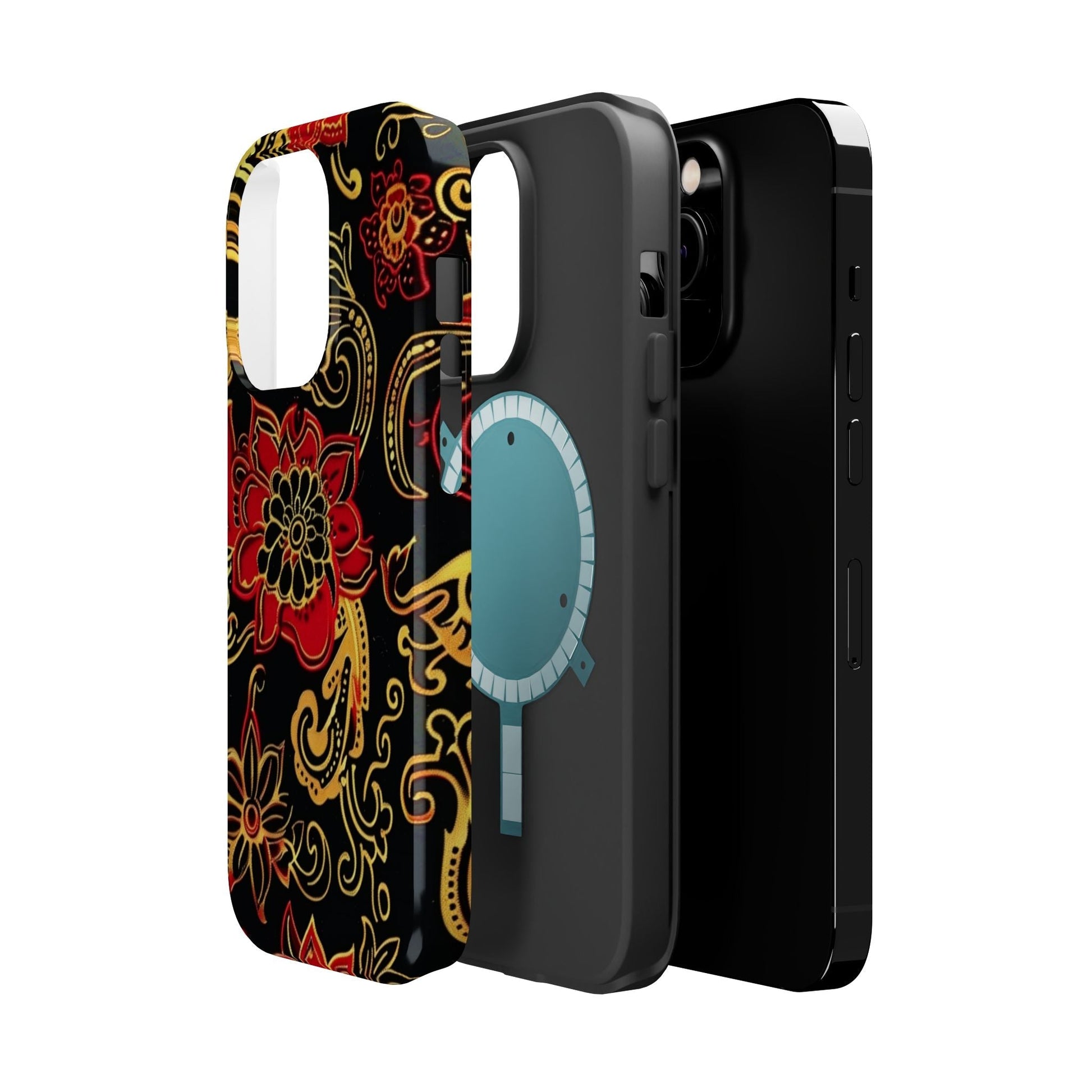 Floral Paisley Magnetic Impact Phone Case — Red & Gold Ornamental Design - DIGITAL X