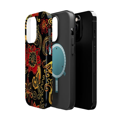 Floral Paisley Magnetic Impact Phone Case — Red & Gold Ornamental Design - DIGITAL X