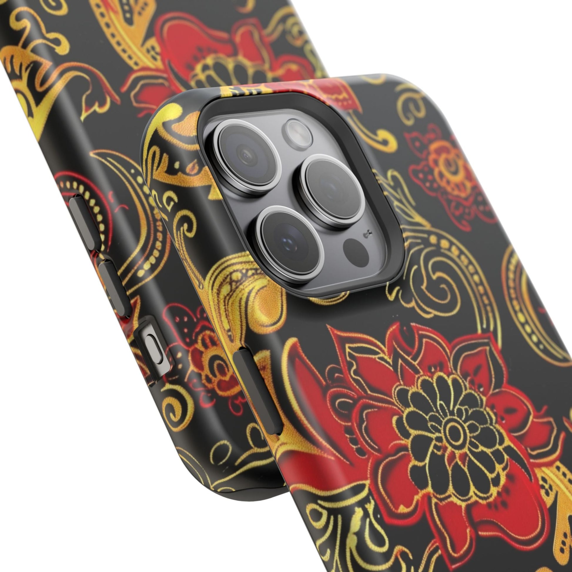 Floral Paisley Magnetic Impact Phone Case — Red & Gold Ornamental Design - DIGITAL X
