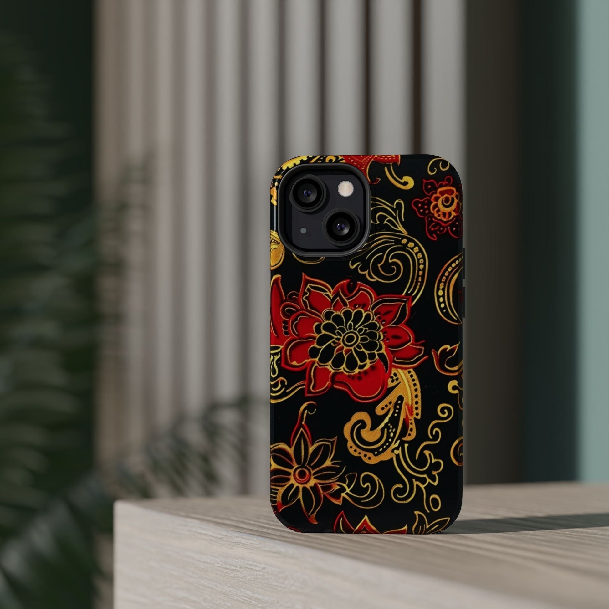 Floral Paisley Magnetic Impact Phone Case — Red & Gold Ornamental Design - DIGITAL X