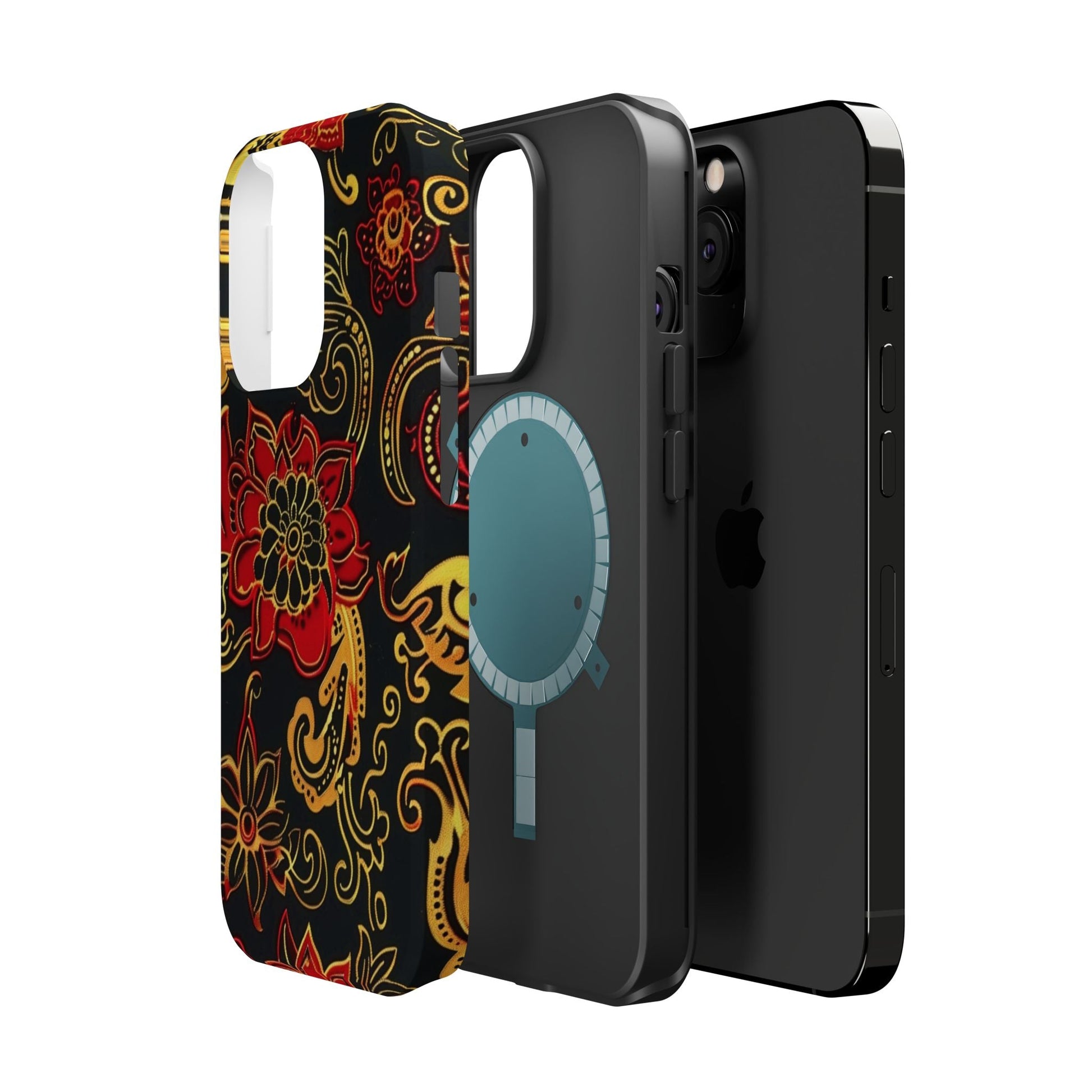 Floral Paisley Magnetic Impact Phone Case — Red & Gold Ornamental Design - DIGITAL X
