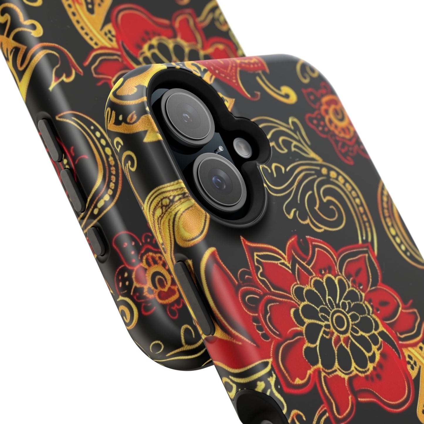 Floral Paisley Magnetic Impact Phone Case — Red & Gold Ornamental Design - DIGITAL X