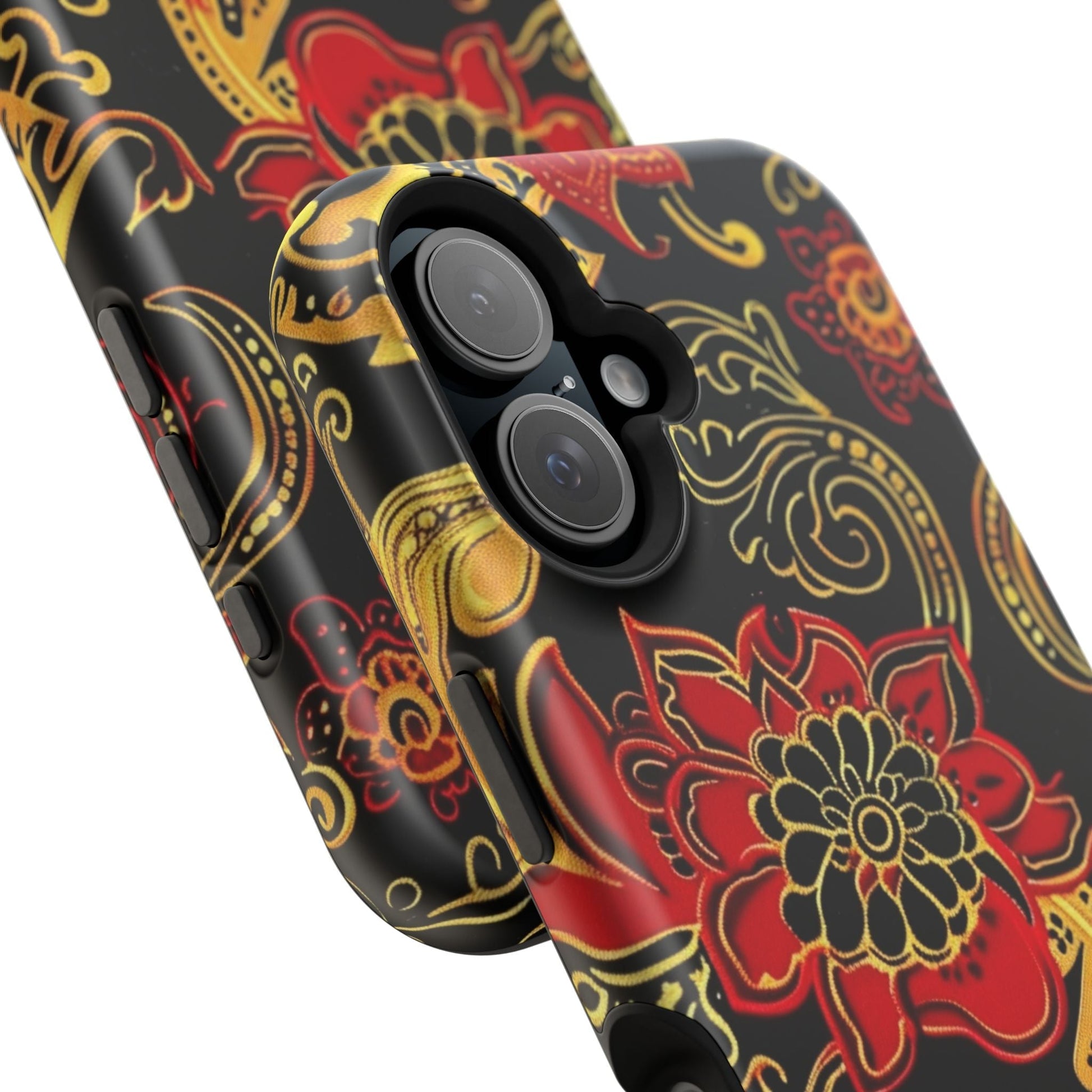 Floral Paisley Magnetic Impact Phone Case — Red & Gold Ornamental Design - DIGITAL X