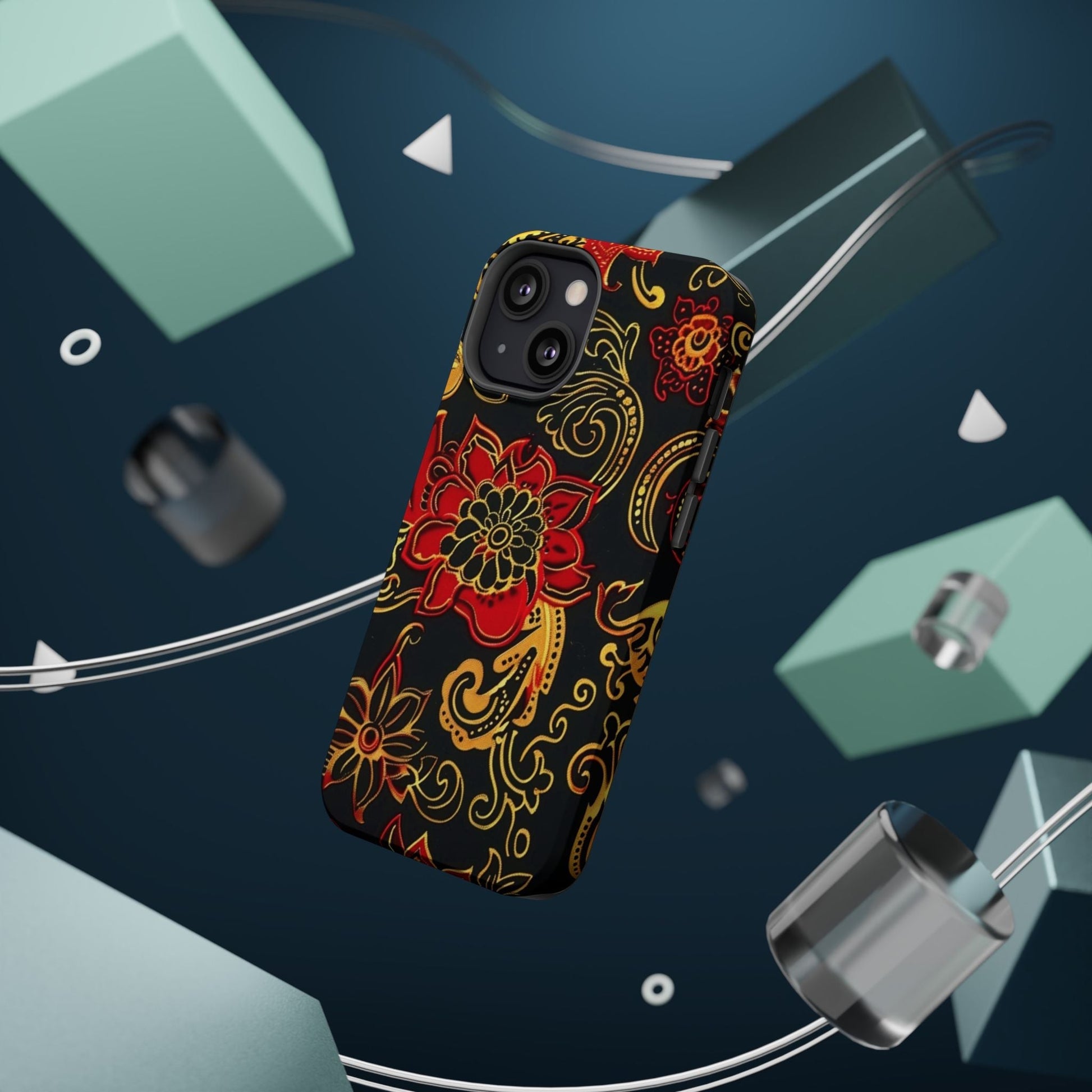 Floral Paisley Magnetic Impact Phone Case — Red & Gold Ornamental Design - DIGITAL X