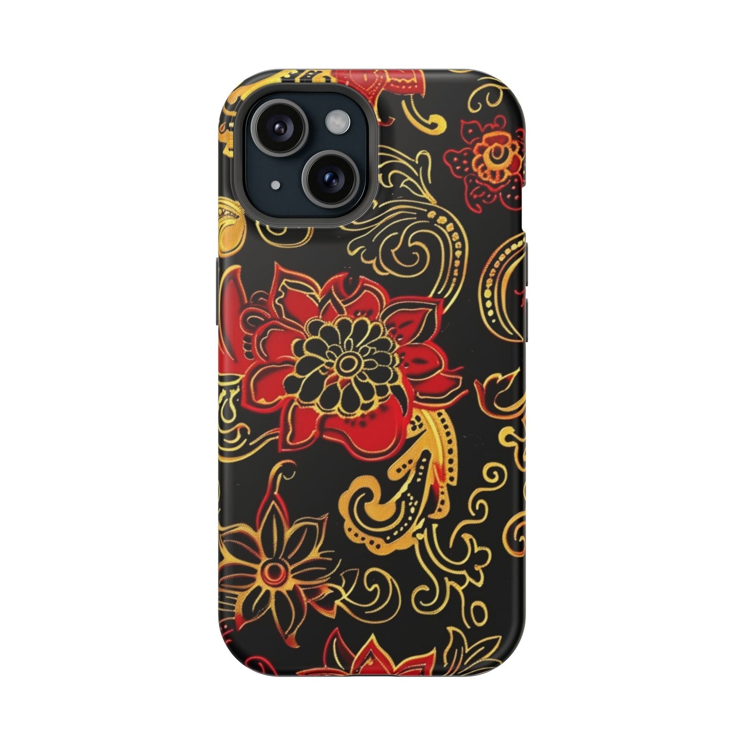 Floral Paisley Magnetic Impact Phone Case — Red & Gold Ornamental Design - DIGITAL X