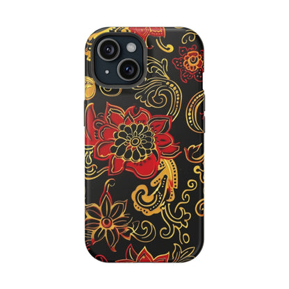 Floral Paisley Magnetic Impact Phone Case — Red & Gold Ornamental Design - DIGITAL X