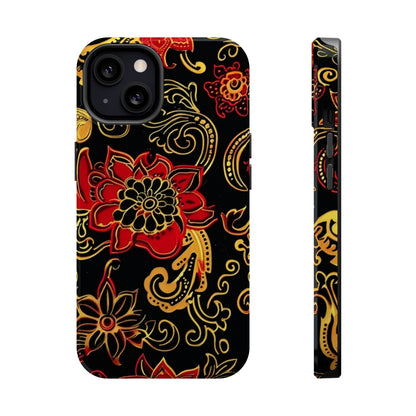 Floral Paisley Magnetic Impact Phone Case — Red & Gold Ornamental Design - DIGITAL X