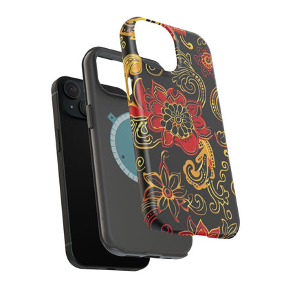 Floral Paisley Magnetic Impact Phone Case — Red & Gold Ornamental Design - DIGITAL X