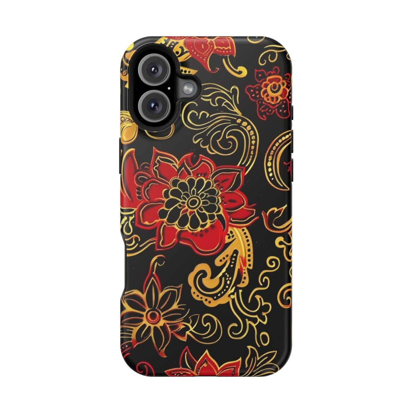 Floral Paisley Magnetic Impact Phone Case — Red & Gold Ornamental Design - DIGITAL X