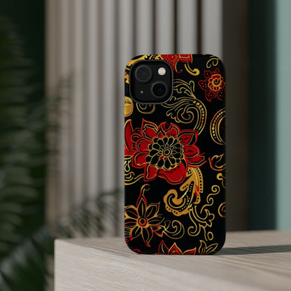 Floral Paisley Magnetic Impact Phone Case — Red & Gold Ornamental Design - DIGITAL X