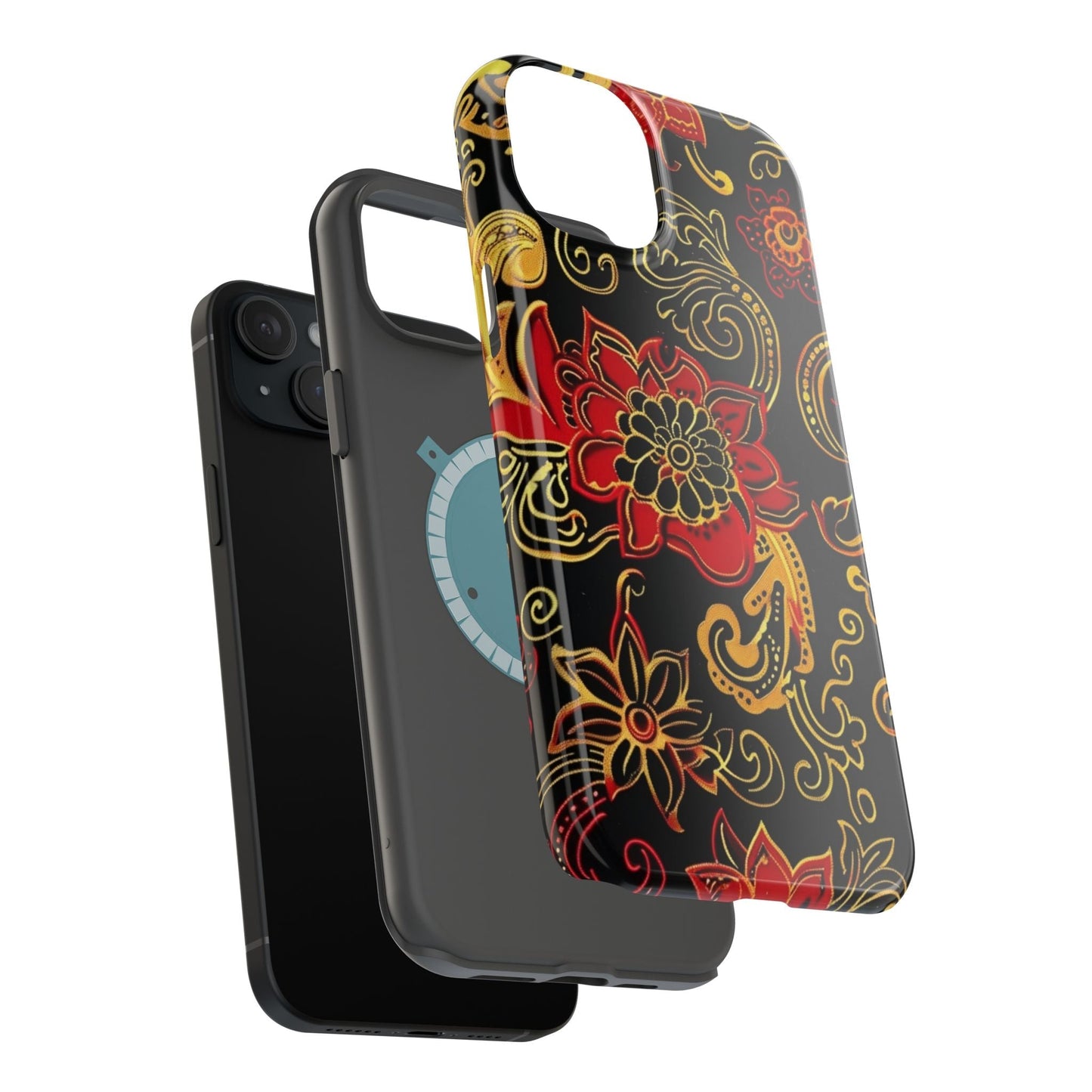 Floral Paisley Magnetic Impact Phone Case — Red & Gold Ornamental Design - DIGITAL X