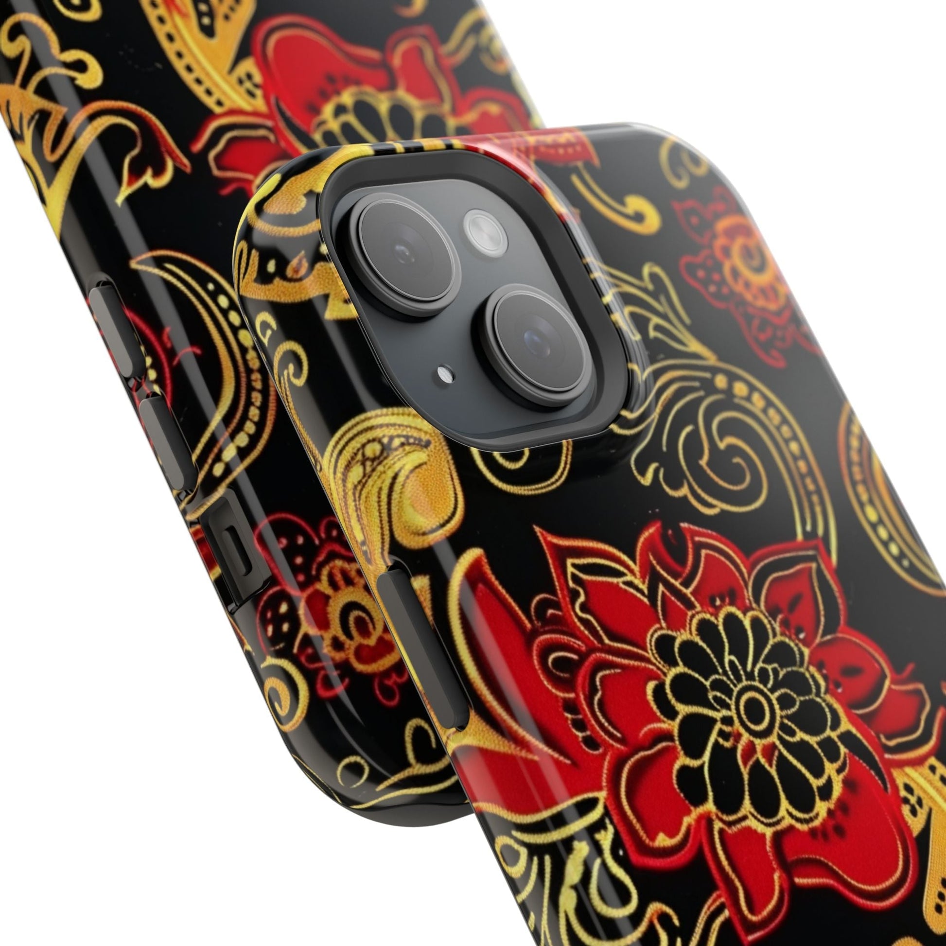 Floral Paisley Magnetic Impact Phone Case — Red & Gold Ornamental Design - DIGITAL X