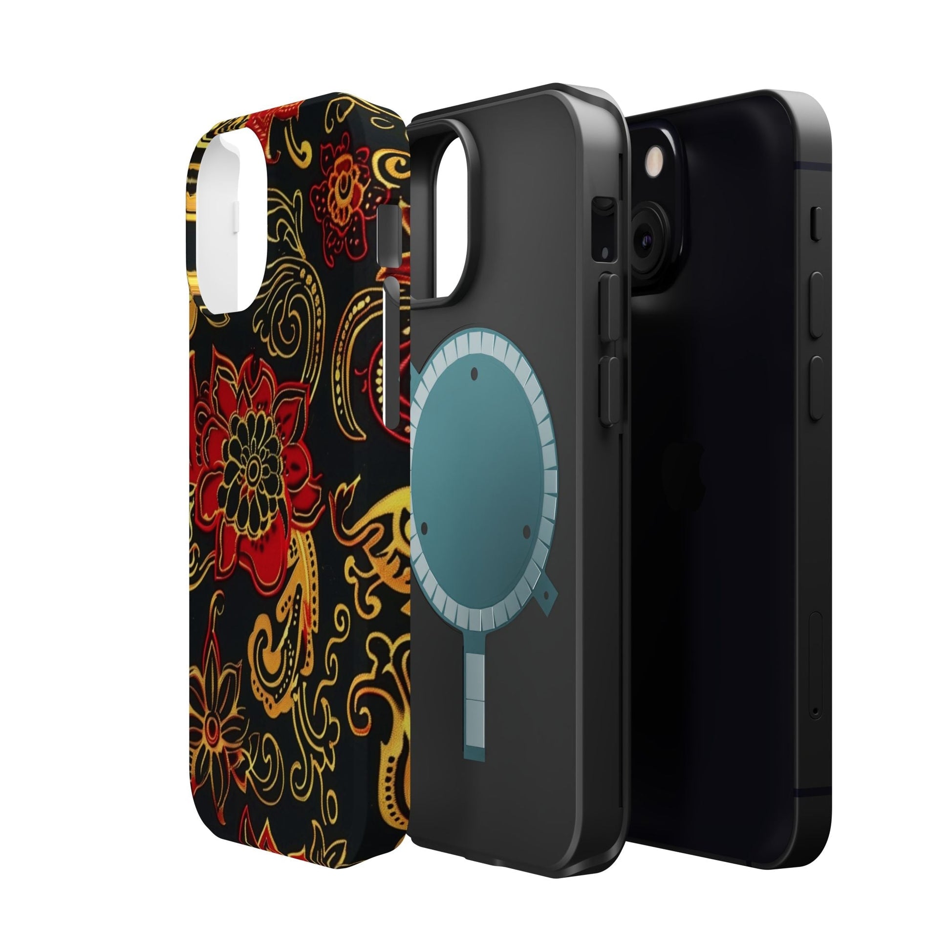 Floral Paisley Magnetic Impact Phone Case — Red & Gold Ornamental Design - DIGITAL X