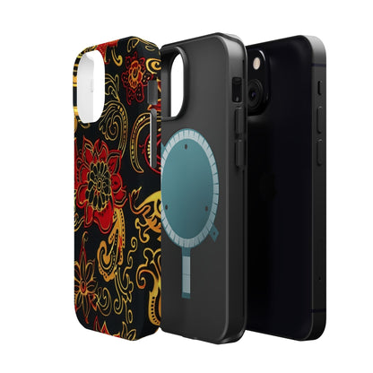 Floral Paisley Magnetic Impact Phone Case — Red & Gold Ornamental Design - DIGITAL X