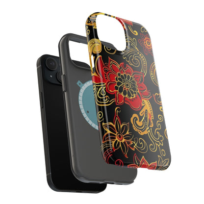 Floral Paisley Magnetic Impact Phone Case — Red & Gold Ornamental Design - DIGITAL X