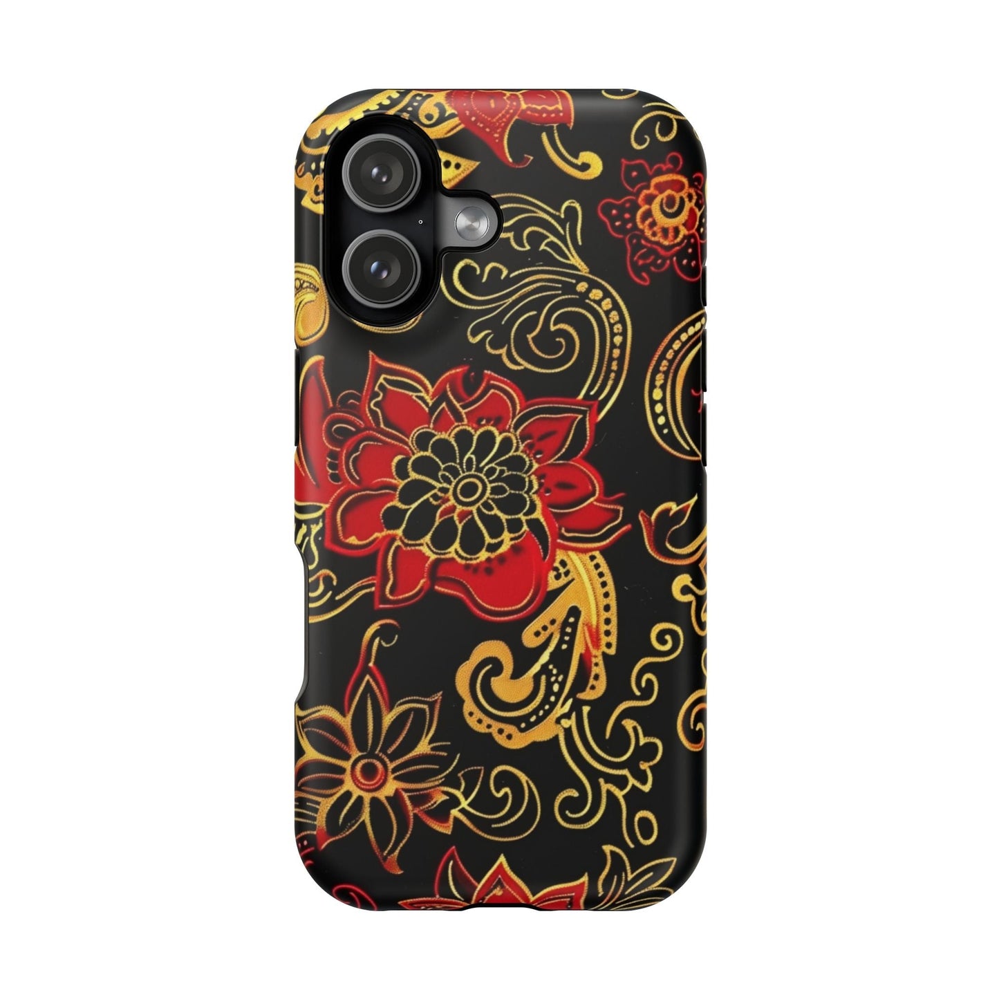 Floral Paisley Magnetic Impact Phone Case — Red & Gold Ornamental Design - DIGITAL X