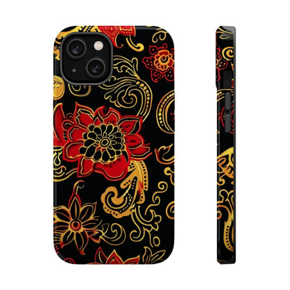 Floral Paisley Magnetic Impact Phone Case — Red & Gold Ornamental Design - DIGITAL X