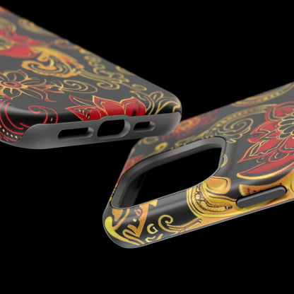 Floral Paisley Magnetic Impact Phone Case — Red & Gold Ornamental Design - DIGITAL X
