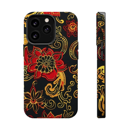 Floral Paisley Magnetic Impact Phone Case — Red & Gold Ornamental Design - DIGITAL X