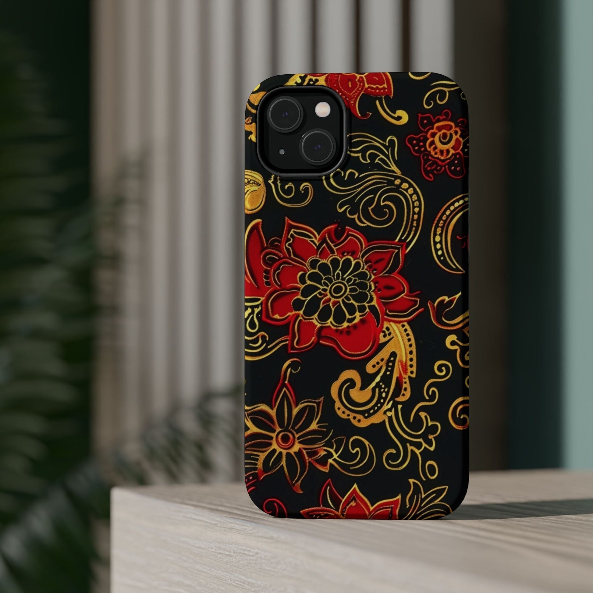 Floral Paisley Magnetic Impact Phone Case — Red & Gold Ornamental Design - DIGITAL X