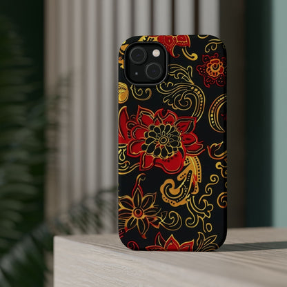 Floral Paisley Magnetic Impact Phone Case — Red & Gold Ornamental Design - DIGITAL X