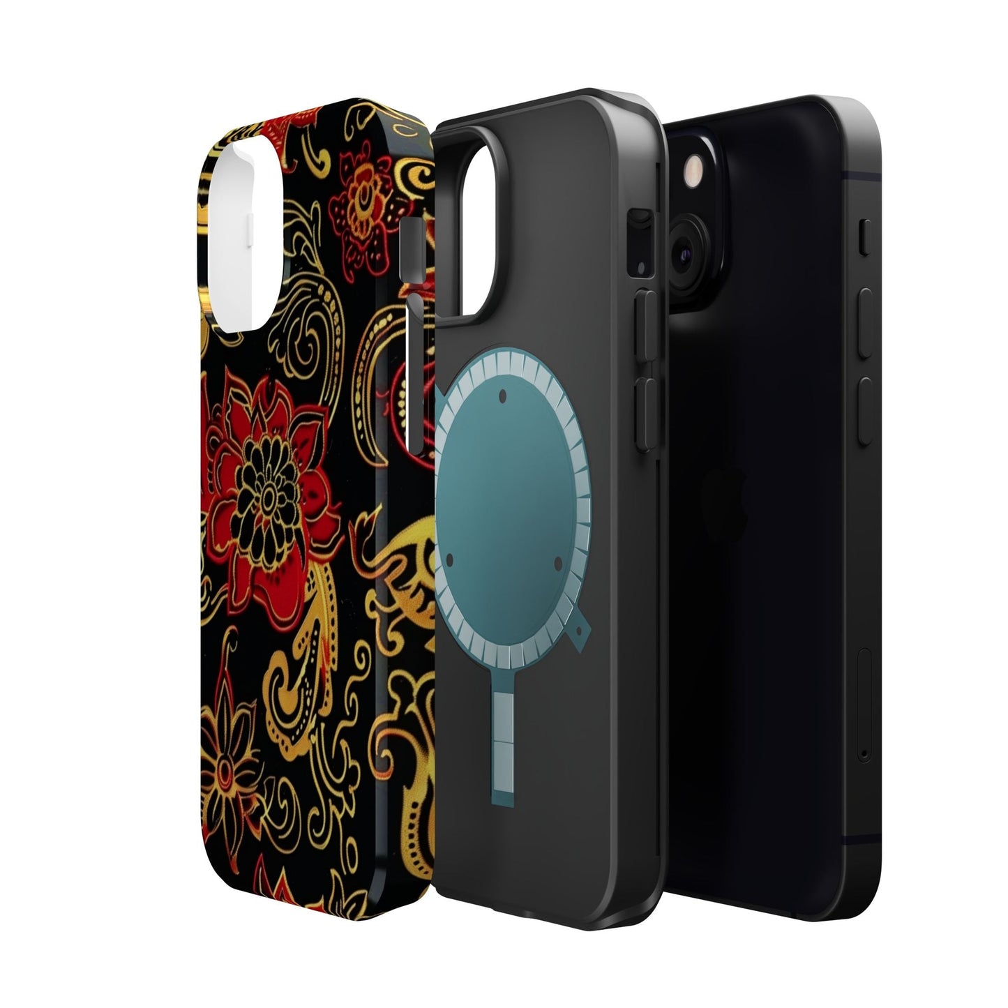 Floral Paisley Magnetic Impact Phone Case — Red & Gold Ornamental Design - DIGITAL X