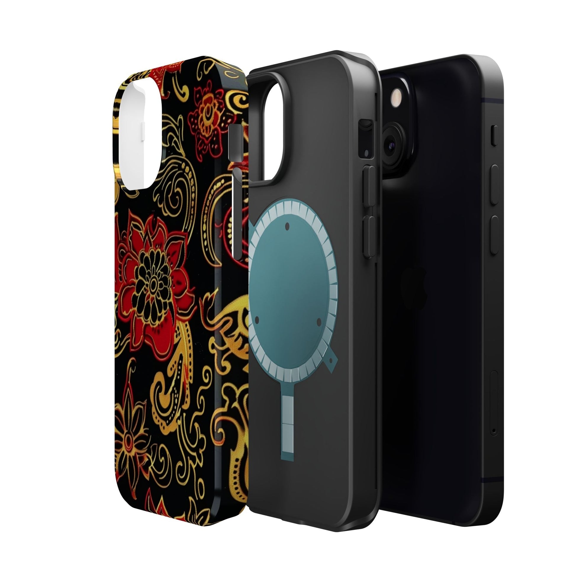 Floral Paisley Magnetic Impact Phone Case — Red & Gold Ornamental Design - DIGITAL X