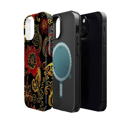 Floral Paisley Magnetic Impact Phone Case — Red & Gold Ornamental Design - DIGITAL X