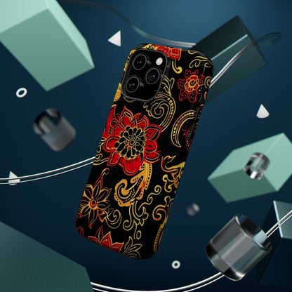 Floral Paisley Magnetic Impact Phone Case — Red & Gold Ornamental Design - DIGITAL X