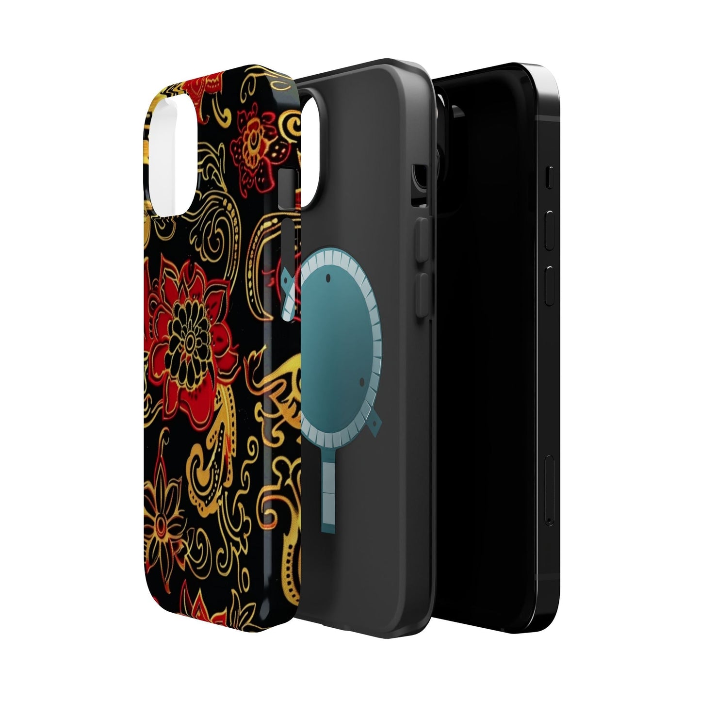 Floral Paisley Magnetic Impact Phone Case — Red & Gold Ornamental Design - DIGITAL X