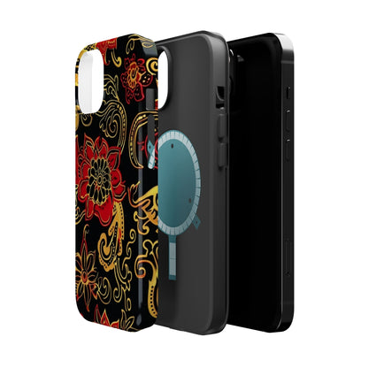 Floral Paisley Magnetic Impact Phone Case — Red & Gold Ornamental Design - DIGITAL X