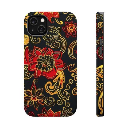 Floral Paisley Magnetic Impact Phone Case — Red & Gold Ornamental Design - DIGITAL X