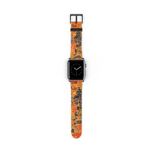 Floral Paisley Orange Watch Band – Vibrant Boho Apple Watch Strap - DIGITAL X