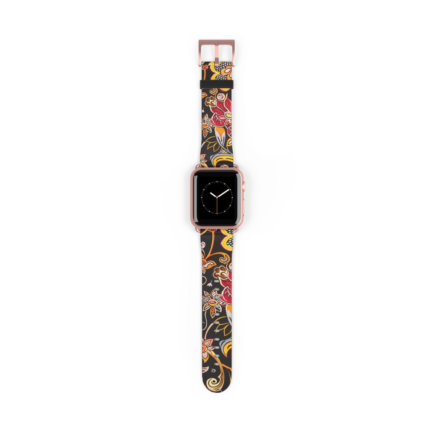 Floral Paisley Silicone Watch Band — Black, Gold & Coral Pattern for Apple Watch - DIGITAL X