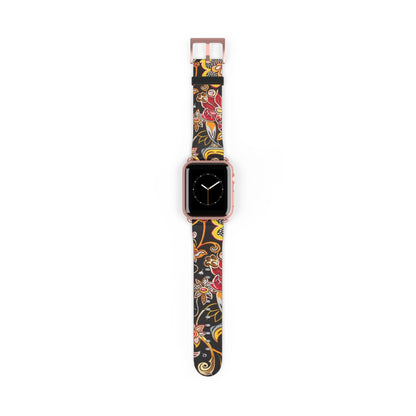 Floral Paisley Silicone Watch Band — Black, Gold & Coral Pattern for Apple Watch - DIGITAL X