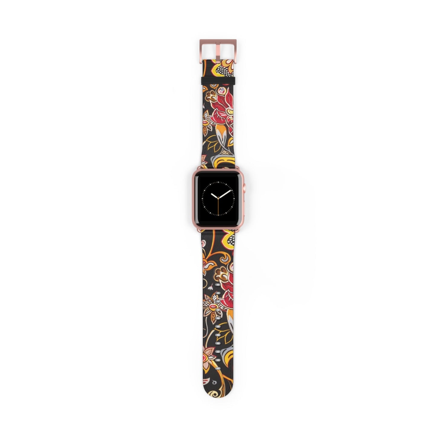 Floral Paisley Silicone Watch Band — Black, Gold & Coral Pattern for Apple Watch - DIGITAL X